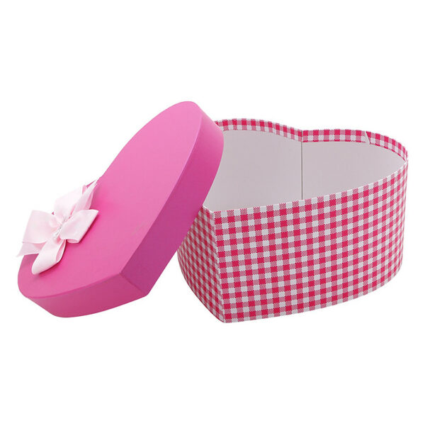 Hộp quà trái tim hồng đậm caro 33x15cm - Hình ảnh 3