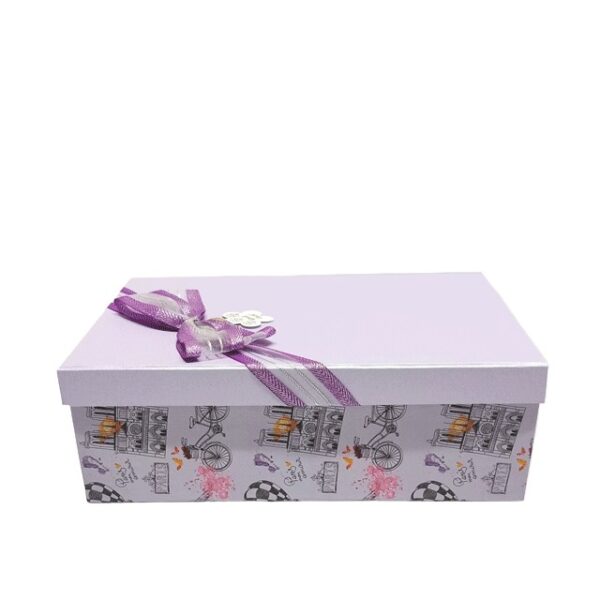 Hộp quà chữ nhật tím hoạ tiết - 30X20X10CM