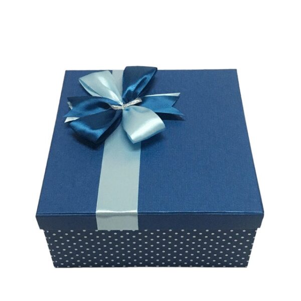 Hộp quà chữ nhật màu xanh lam chấm bi - 22x22x11cm