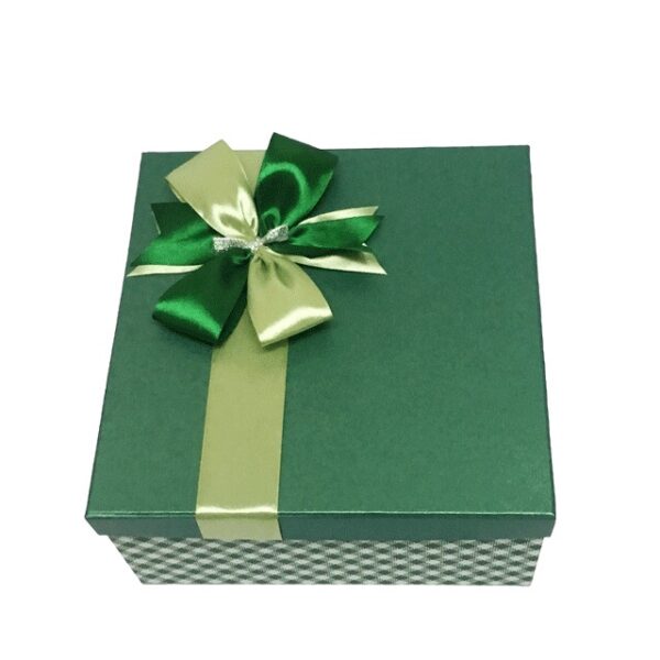 Hộp quà vuông xanh lá caro - 22x22x11cm